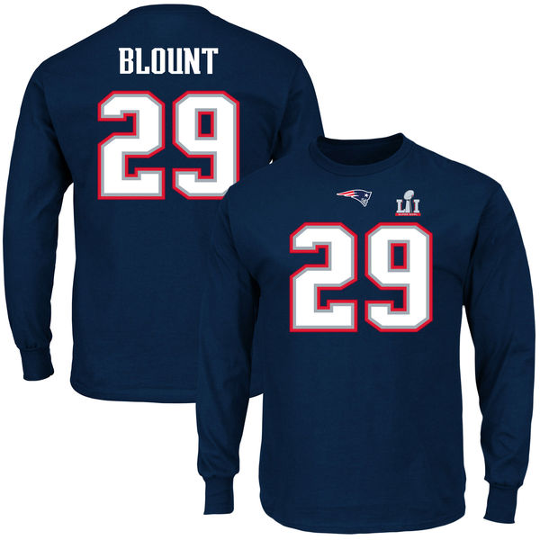 LeGarrette Blount New England Patriots Majestic Super Bowl LI Bound Eligible Receiver Patch Name & Number Long Sleeve T-Shirt - Navy